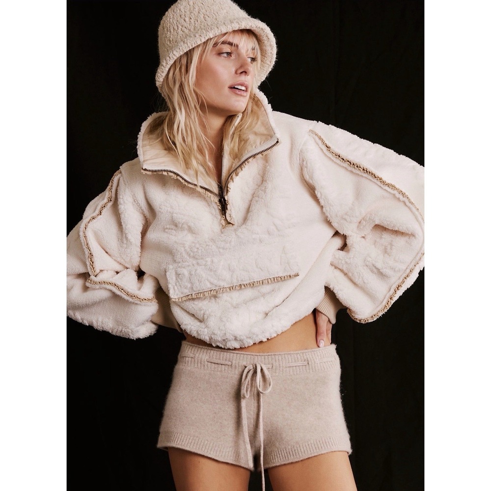 Free People Monarch Sweatshirt Sherpa 1/4 Zip Pullover Coconut Milk Women Medium